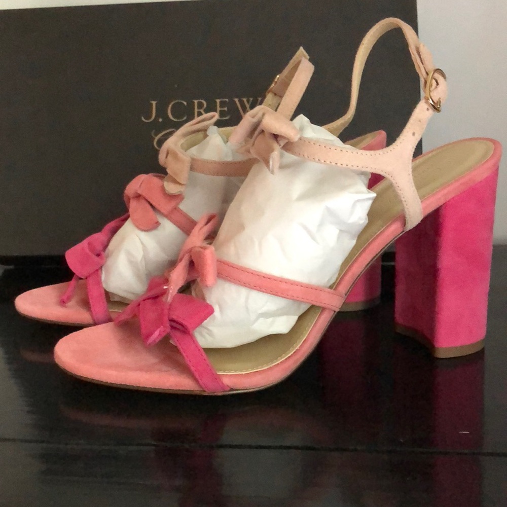 NWT pink ombre triple-bowled heels * suede * never worn * J Crew